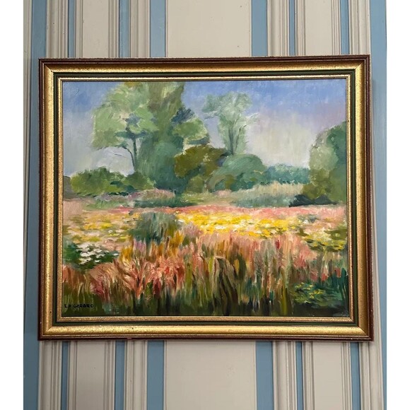 Signed French Oil Painting: Loire Valley Wildflower Meadow, Framed - Picture 2 of 6